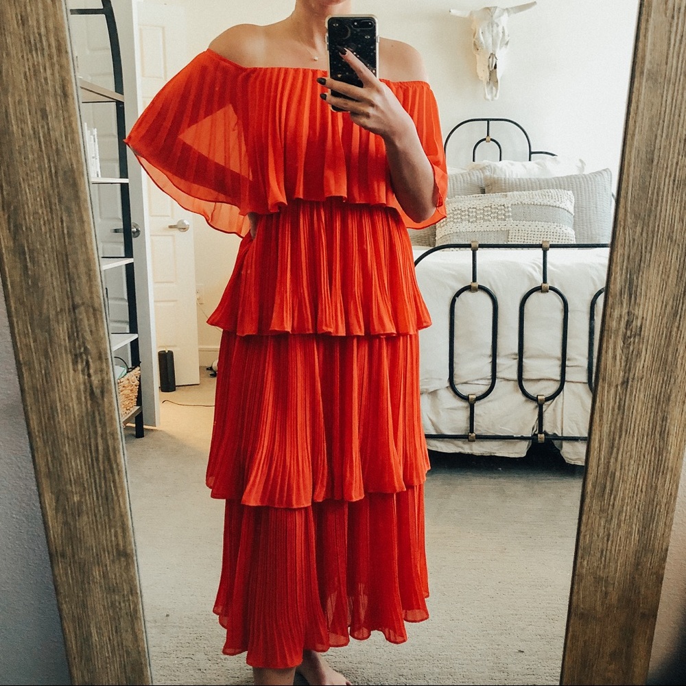 Red tiered ruffle dress